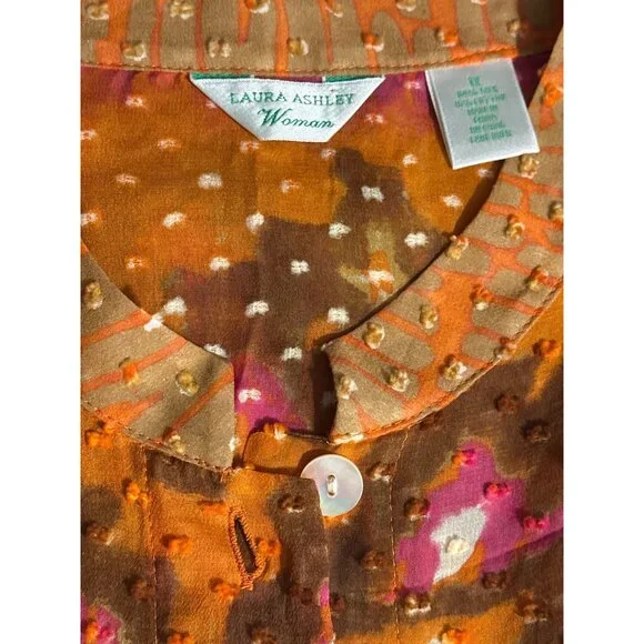 Laura Ashley Woman Long Sleeve Button Front Blouse With Vibrant Boho Print & Tex - Picture 4 of 4